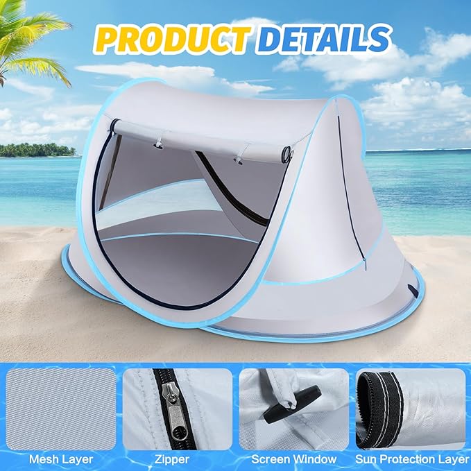 Baby Beach Tent Pop Up Toddler Travel Bed for Boys or Girls Sun Shade for Toddler Camping Infant Portable Sun Shade Summer Beach Baby