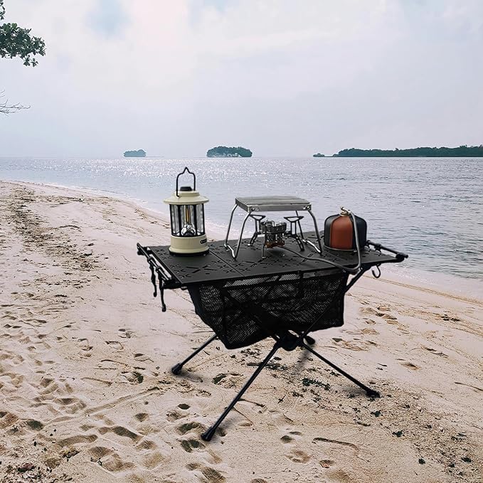 Portable Camping Table Black Aluminum Folding IGT Table 14.5 x 23.2 x 15.34 inches Camping Beach Picnic BBQ Hiking Fishing