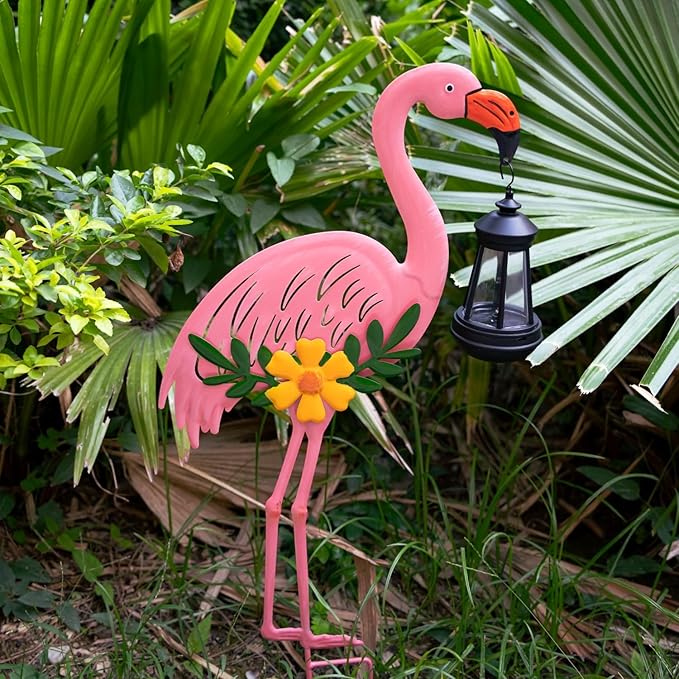 Metal Flamingo Stake with Solar Lantern Garden Solar Animal Lights for Yard Patio Lawn Pathway Decor Unique Gifts for Women Mom Grandma(Pink Flamingo)