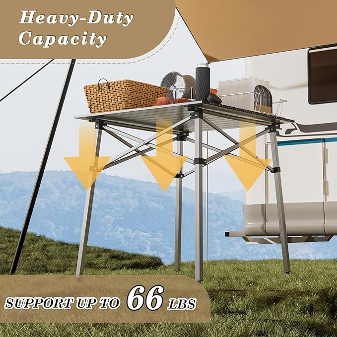 Athena Collection Foldable Camping Table 28 Small Aluminum Outdoor Folding Camp Table with Roll Up Tabletop and Carry Bag Lightweight and Portable for Outdoor Camping Picnic Grilling Silver
