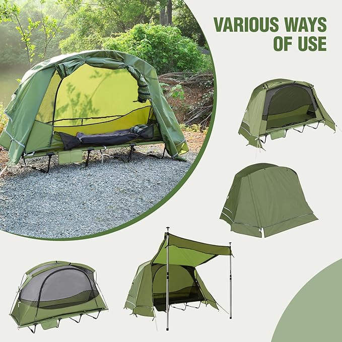 REDCAMP 1 Person Camping Cot Tent for Adults Waterproof Elevated Tent with Cot for Trip Picnic Army Green 75x28x48