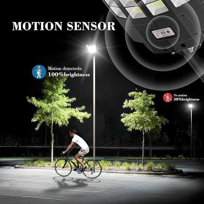 10000W Solar Street Light 7000K Solar Lights Outdoor Waterproof Motion Sensor Solar Security Light IP66 Waterproof Solar Street Lights Outdoor Dusk to Dawn for Parking Lot Yard Farm