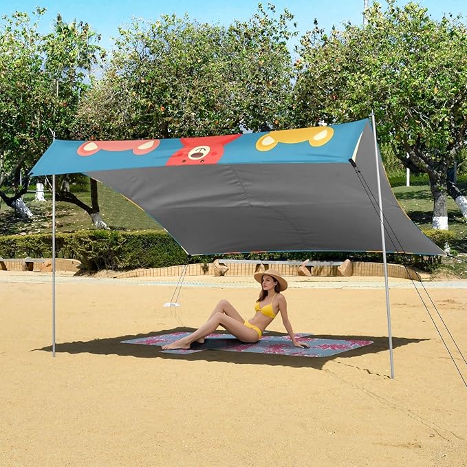 Cute Bear Camping Sun Shelter Beach Tent Portable Beach Sun Shade Outdoor Canopy for Camping Trips Fishing Picnic