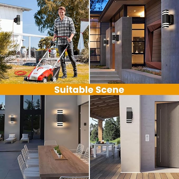 Outdoor Wall Light Built-in GFCI Outlet Black Exterior Lighting Fixture LED Up and Down Proch Lights Wall Mount Modern Outside Light for House