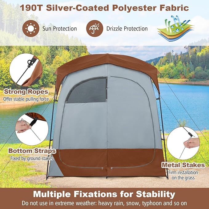LDAILY Camping Shower Tent 2 Room Instant Privacy Tent with Floor Removable Rain Cover Mesh Window Inside Pocket and Clothesline Portable Changing Room for Outdoor Toilet Dressing
