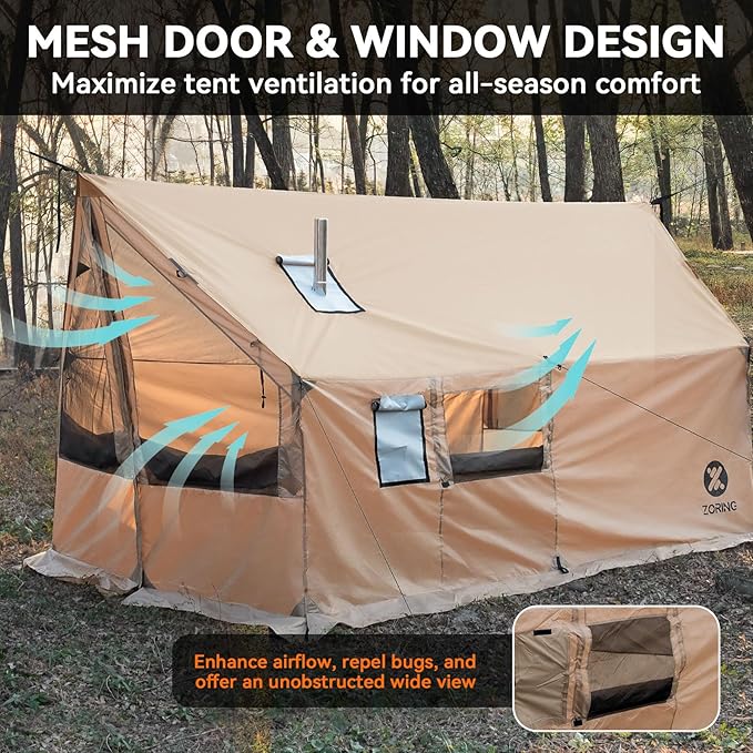 Hammock Hot Tent with Stove Jack - 4 Season Winter Tent with Snow Skirt PU3000mm Waterproof Cold Weather Wall Shelter with Big Mesh Door/Windows for Backpacking Camping Hiking (No Poles)
