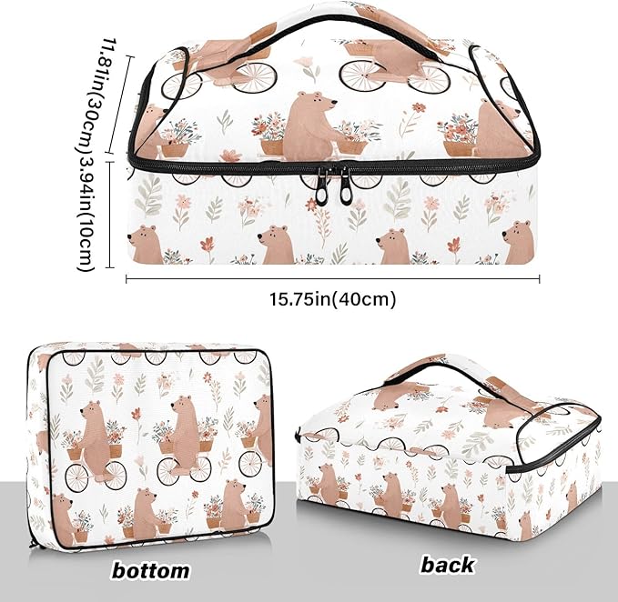 Casserole Carrier Cute BearInsulated Casserole Carrier for Hot or Cold Food Thermal Lunch Tote for Potluck Parties Picnic Beach Fits 9 x 13 Inches Baking Dish