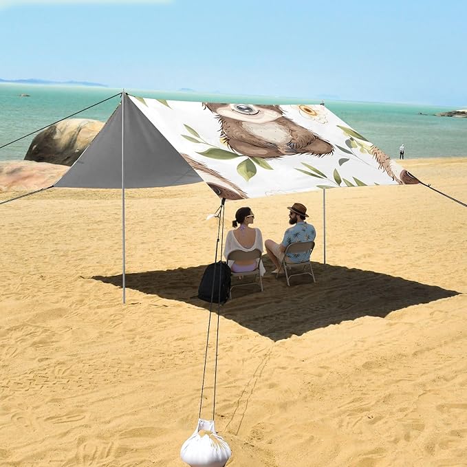 Lovely Sloth Flower Camping Sun Shelter Beach Tent Portable Beach Sun Shade Outdoor Canopy for Camping Trips Fishing Picnic