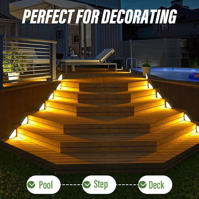 JSOT Solar Step Stair Lights Outdoor Yard Decor 12 Pack IP65 Waterproof Deck Lighting for Outside Solar Powered Solar Garden Light Decor for Fence Backyard Front Porch Step Balcony Wall Patio