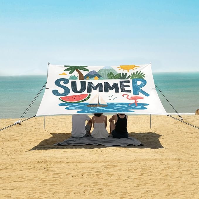 Bolaz Beach Canopy Tent Sun Shade9'×10.5' Large Family Beach Shade UPF50+- Outdoor Shade for Camping Trips FishingSummer Design