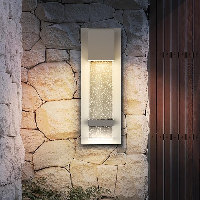 ASD LED 13 Bubble Glass Wall Light Fixture Outdoor &amp Indoor Seeded Sconce | 3CCT Waterproof Dimmable ETL Listed | 12W 500LM 3000-5000K 120V | Exterior Lantern Porch Lighting | White