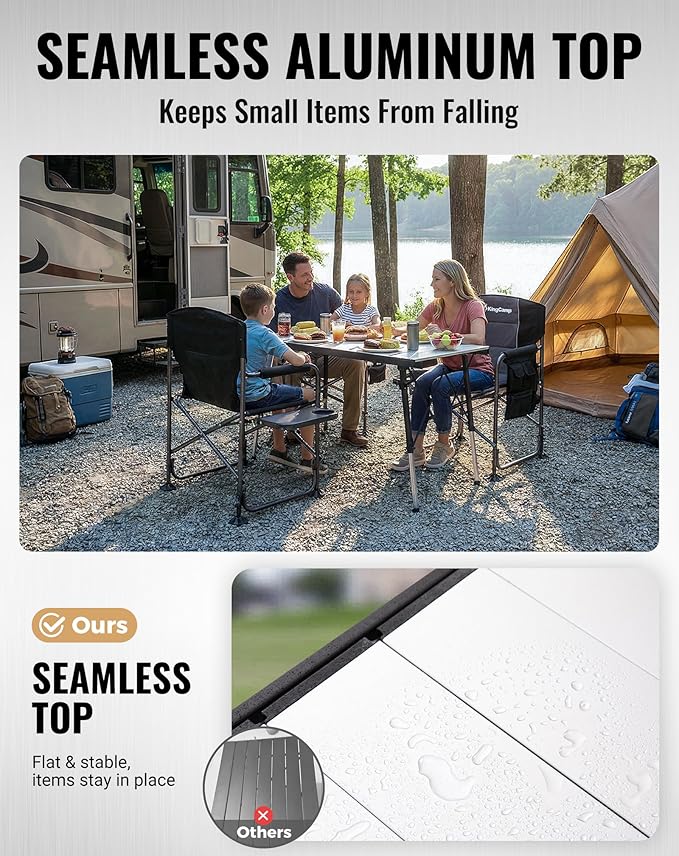 KingCamp Folding Camping Table Foldable 55.1 x27.6 Aluminum Roll Up Table with Adjustable Height 6-7 Person Large Camp Tables Outdoor with Carrying Bag for BBQ Patio Picnic Loads 265 Lbs