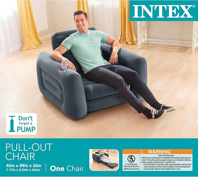 INTEX 66551EP Inflatable Pull-Out Sofa Chair Sleeper that works as an Air Bed Mattress Twin Sized (2 Pack)
