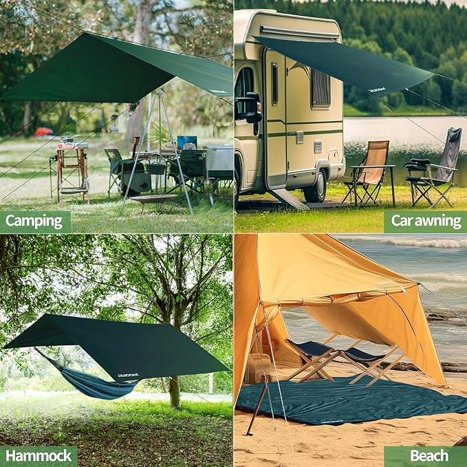 Waterproof Camping Tarp - 10X10ft Hammock Rain Fly Ultralight &amp Portable &amp UV Protection Backpacking Tarp Multifunctional for Outdoor Adventure Hiking Tent Hammock