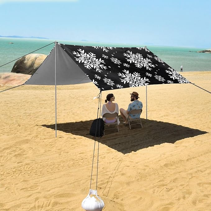 ALAZA Snowflake Snow Beach Tent Sun Shelter UPF50+ Protection Beach Shade Canopy w/ 4 Sandbags for Outdoor Camping Fishing Backyard Fun Picnic 10x9 ft