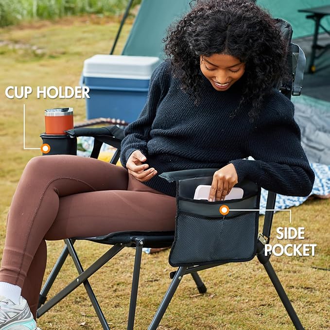 Portal Camping Chair with Lumbar Support for Adults Folding Portable High Back Oversized 400LBS