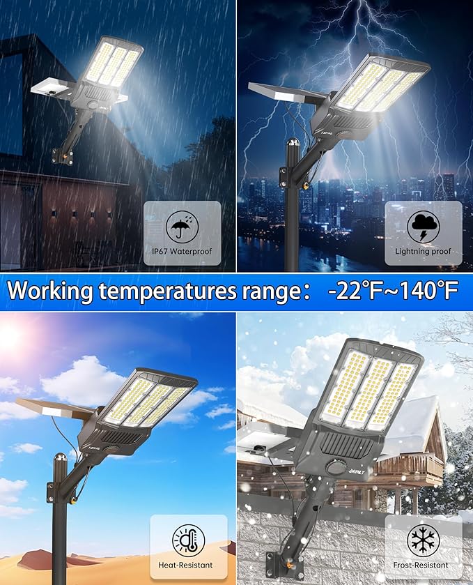 JAYNLT Y-6500W Solar Street Lights Outdoor 650000LM 6500K High Powered Commercial Parking Lot Lights Dusk to Dawn Waterproof Solar Security Flood Lamps with Remote for Driveways Basketball Courts