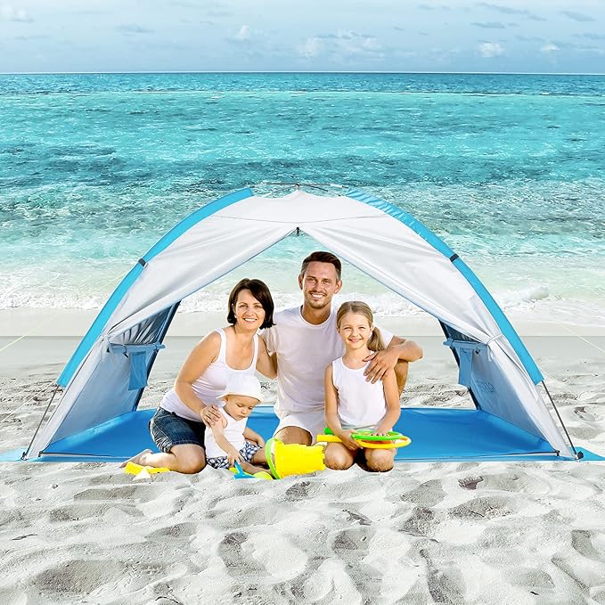 G4Free Portable Beach Tent 2-3 Persons Sun Shade Shelter UPF 50+ Sport Umbrella Canopy with Extendable Floor Foldable Lightweight