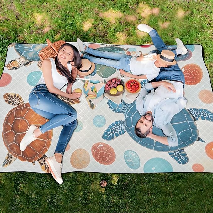 KLL Blue Red Turtle Waterproof Beach Accessories Packable Camping Party Foldable Mat for Grass Couples Gift esterillas de playa