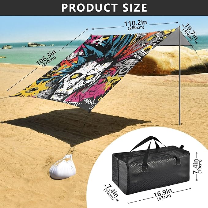 Camping Sun Shelters Punk Rock Graffiti Beach Canopy 126 * 110.2in