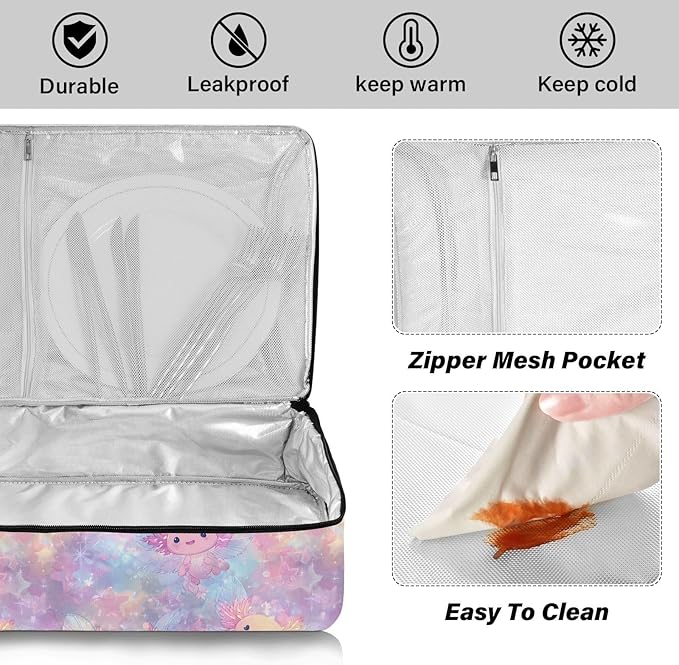 Casserole Carrier Print Adorable Cute AxolotlInsulated Casserole Carrier for Hot or Cold Food Thermal Lunch Tote for Potluck Parties Picnic Beach Fits 9 x 13 Inches Baking Dish
