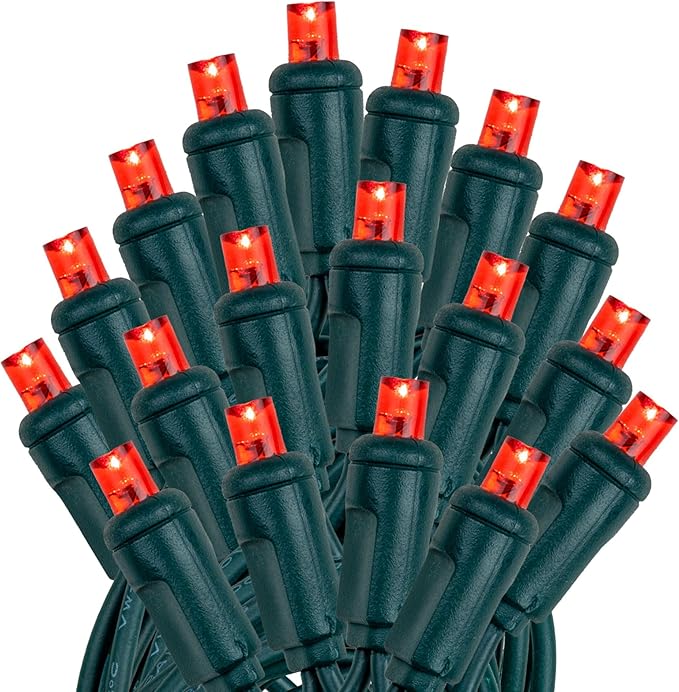 Novelty Lights 25ft 50 LED Red Christmas Lights Outdoor/Indoor 6 Spacing Green Wire String Lights for Festive Xmas Lighting IP55 UL Listed Dimmable Connectable