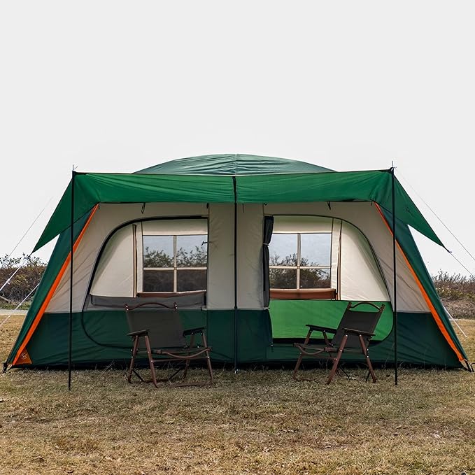 KTT Extra Large Tent 8-10-12 PersonFamily Cabin Tents2 Rooms3 Doors and 3 Windows with MeshStraight WallWaterproofDouble LayerBig Tents for OutdoorPicnicCampingFamily Gathering