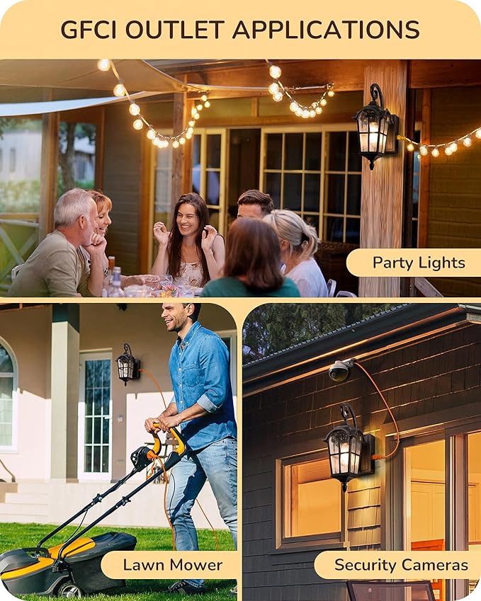EDISHINE 2 Pack Dusk to Dawn Outdoor Wall Lights Porch Lights with GFCI Outlet Retro Black Outdoor Wall Lantern Waterproof Outside Exterior Light Fixture for Front Door Patio Garage E26 Socket