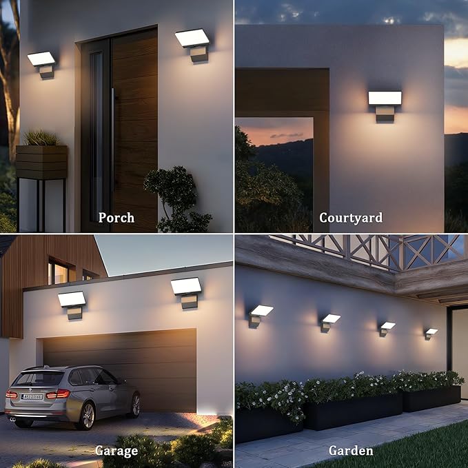 4-Pack Modern Outdoor Wall Light 180° Adjustable Head 24W 3000K Porch &amp Patio Hardwired Exterior Sconces Light IP65 Waterproof for House Garage Front Door