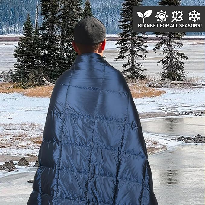 Down Camping Blanket - Lightweight Packable Warm &amp Puffy Outdoor Travel Quilt for Sleep Hiking Backpacking Stadium Festivals Water-Resistant Sleeping Bag 55x79
