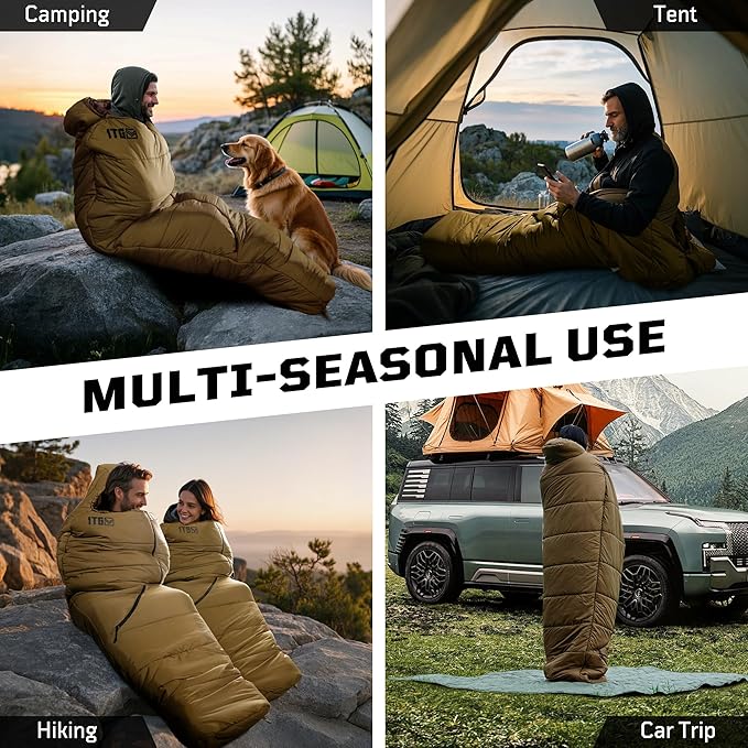 Mummy Sleeping Bag for Adults 25℉-36℉ Cold Weather Backpacking Sleeping Bag Lightweight 3-4 Season Winter Camp Bag with Adjustable Hood &amp Compression Sack Machine Washable
