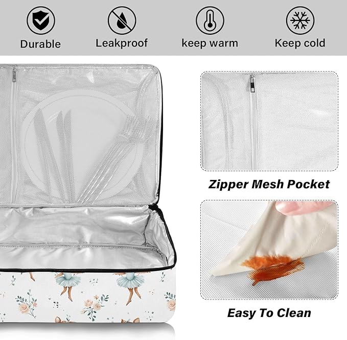 Casserole Carrier Watercolor Cute DeerInsulated Casserole Carrier for Hot or Cold Food Thermal Lunch Tote for Potluck Parties Picnic Beach Fits 9 x 13 Inches Baking Dish