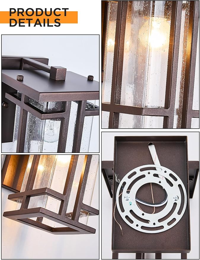 Retro Outdoor Wall Light Oil Rubbed Bronze Outside Wall Lamp with Seeded Glass Shade 10H Exterior Light Fixtures Wall Mount IP65 Waterproof Outdoor Porch House Lighting Exterior Wall Sconces E26