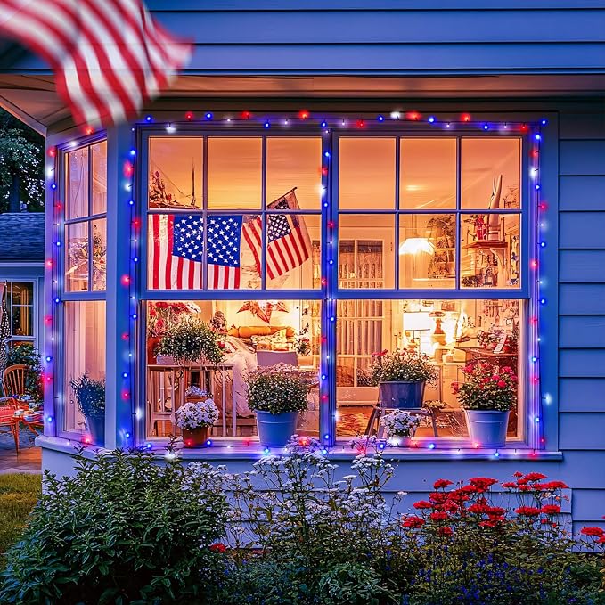 JMEXSUSS 400 LED Red White and Blue Lights Plug in 4th of July Decorations Patriotic Lights Outdoor for American Holiday Tree Party Independence Memorial Day Decor