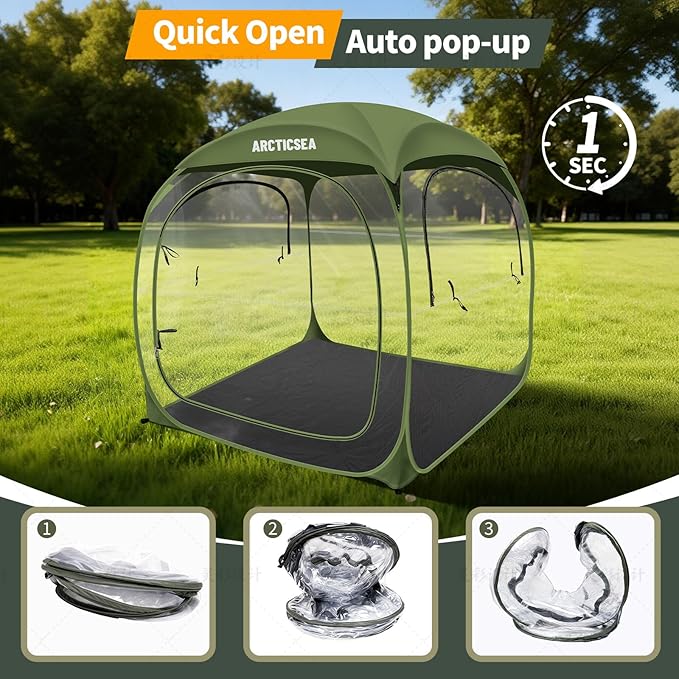 ARCTICSEA Thickened PVC Sports Tent - All-Weather Shelter Pod for 2-6 Person Pop-Up Shelter Instant Setup Removable Top &amp Sealed Floor for Outdoor Events Soccer Rugby