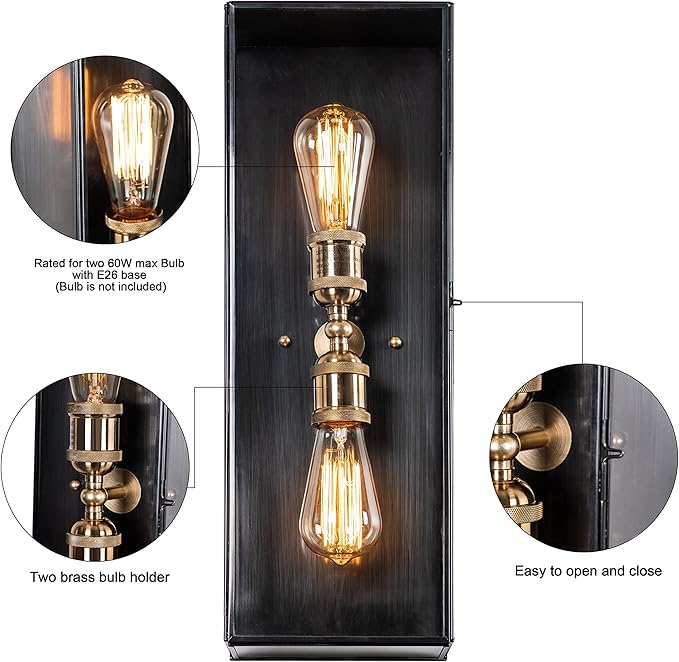 c cattleya Large Size 2-Light 7in.x 20in. Brass Modern Outdoor Wall Lantern with Clear Tempered Glass for Patio Door Front Porch Garage Light Fixture