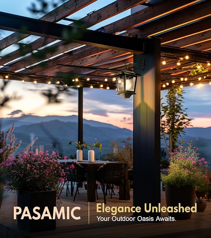 PASAMIC 2 Pack Solar Wall Lanterns with Replaceable BulbOutdoor Hanging Lights with 4 Solar PanelsDusk to Dawn Led Outdoor Wall Sconce Anti-Rust Waterproof Lanterns with Hooks3000K Warm White