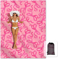 Sunlit Large Beach Blanket Waterproof Sand Proof 81 x106 Sand Free Beach Mat Anchored Pockets and Storage Bag for Travel Beach Camping Outdoor Festival Coquette Pink Bow