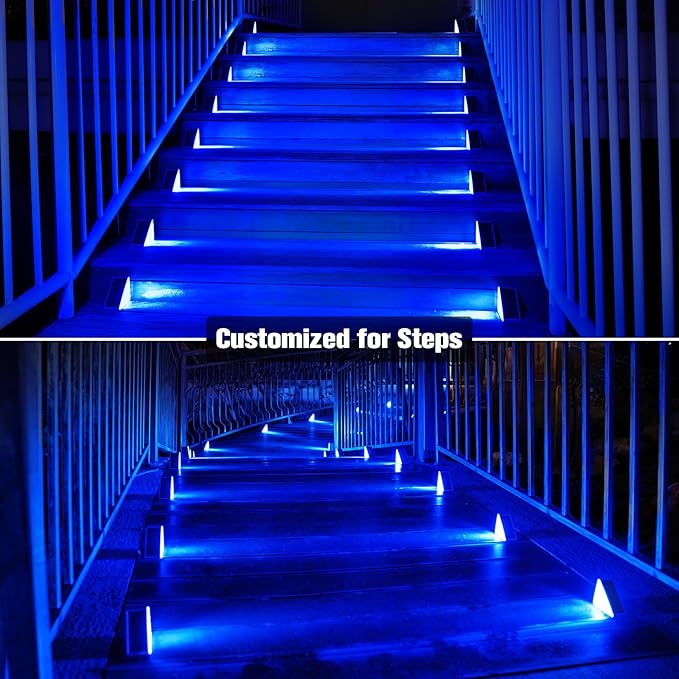 VOLISUN Solar Stair Lights 8 Pack Solar Step Lights Outdoor Waterproof IP67 LED Outdoor Step LightOutdoor Light Decor for Garden Stair Deck Front Step and Front Porch（Blue Lighting）