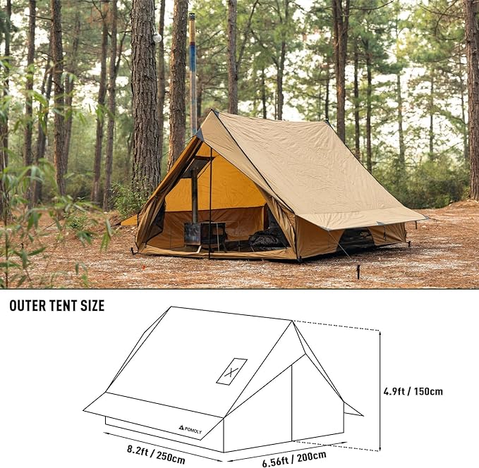 POMOLY Chalet 70 Pro Camping Hot Tent and Ti Mini 0.6 Portable Titanium Wood Stove