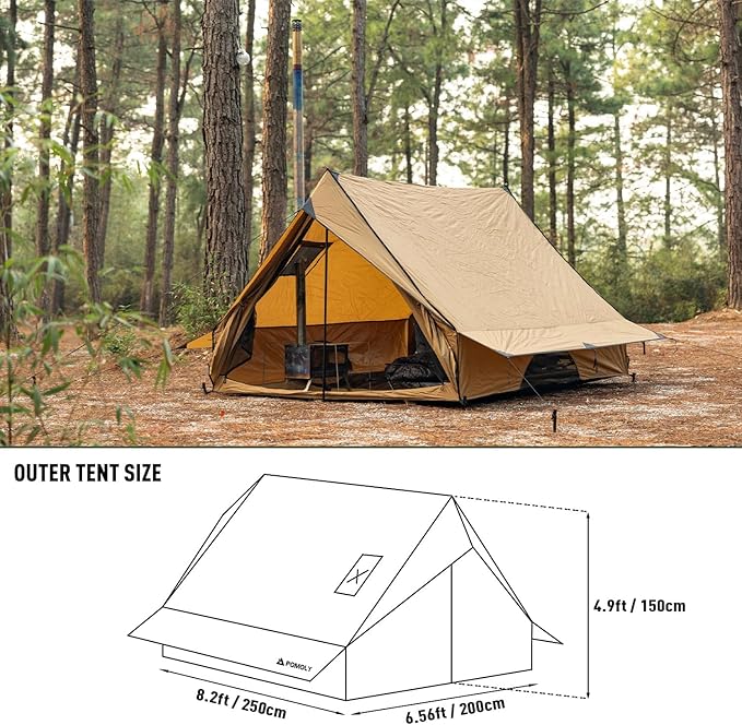 POMOLY Camping Hot Tent Cabin Tent Chalet 70 Series Portable Wall Tents with Stove Jack and Two Poles for 2-3 Person Hiking Backpacking