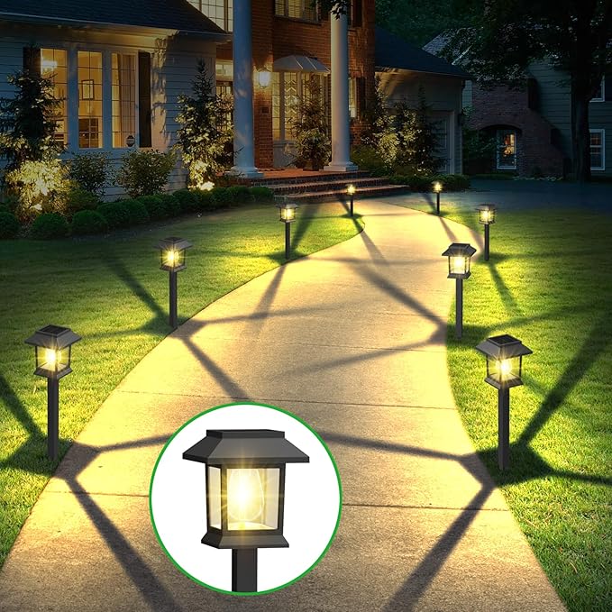 Solar Outdoor Lights 12 Pack Solar Pathway Lights Waterproof Landscape Lighting for Path Walkway Lawn Garden Yard Outside Décor Black