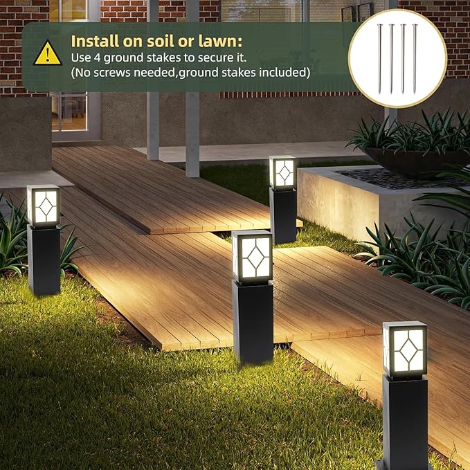 Landscape Path Lights 24 IP65 Waterproof Bollard Lights Heavy Duty Steel Stable Widened Base E27 Lamp Holder Modern Outdoor Path Lights Bollard for Lawn Patio Courtyard Driveway Lozenge 1pack