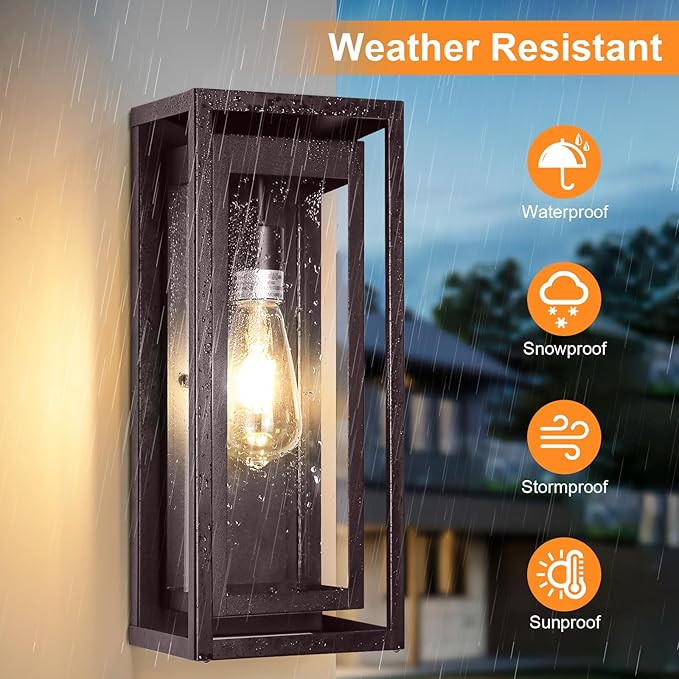 15 Large Oil Rubbed Bronze Outdoor Light Fixture 2 Pack ORB Outdoor Sconces Modern Waterproof Wall Lights with Clear Glass Shade for Front Door Porch Garage
