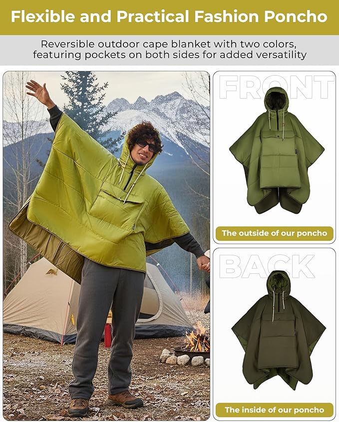 KingCamp Wearable Hoodie Blanket Poncho Ultralight Water-Repellent Wearable Sleeping Bag for Sports Camping for Teens Kids