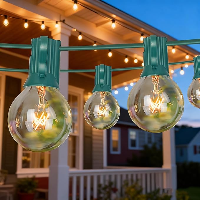 25Ft Christmas Outdoor String Light G40 Globe Patio Lights with 27 Clear Glass Bulbs(2 Spare) Waterproof Connectable Hanging Christmas Lights for Backyard Porch Balcony Party Xmas Decor Green Wire
