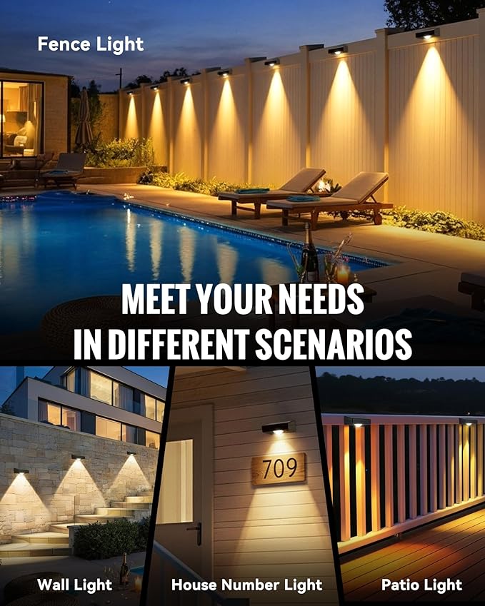 Solar Fence Lights Outdoor Waterproof Fence Light Solar Powered with 3 Modes for Outside Deck Step Yard Stairs Balcony Patio Railing (3000K/4500K/6500K 12 Pack)