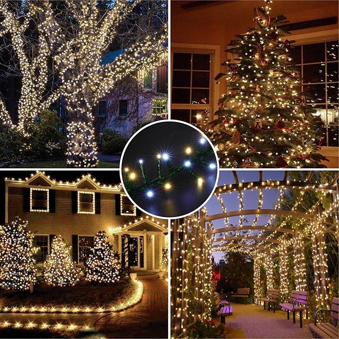 LAMPHOME 500 LED String Lights - Outdoor/Indoor Plug-in Twinkle Fairy Lights 46ft 500LED Warm White &amp White