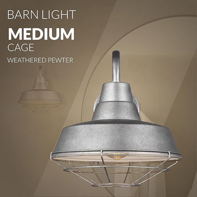 Generation Lighting Barn Light Cage for Outdoor Light Fixture Weathered Pewter 96374-57 Stainless Steel Hanging Light Cage for Rustic Home Decor Metal Lamp Guard for Outdoor Wall Light Fixture