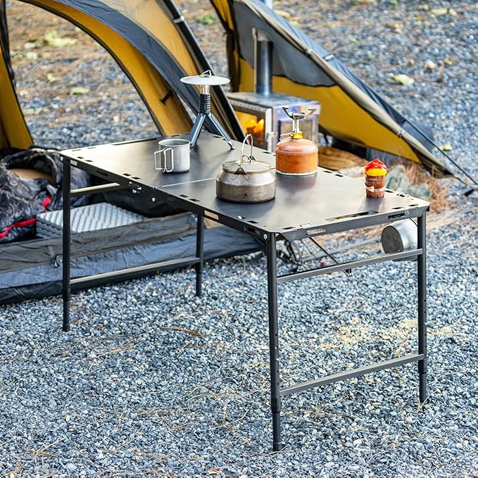 SoloWilder Foldable Camping Table with Gas Struts 3'5 Outdoor Portable Table 19 - 24 Height Adjustable Carbon Steel Lightweight Camping Table 12lb